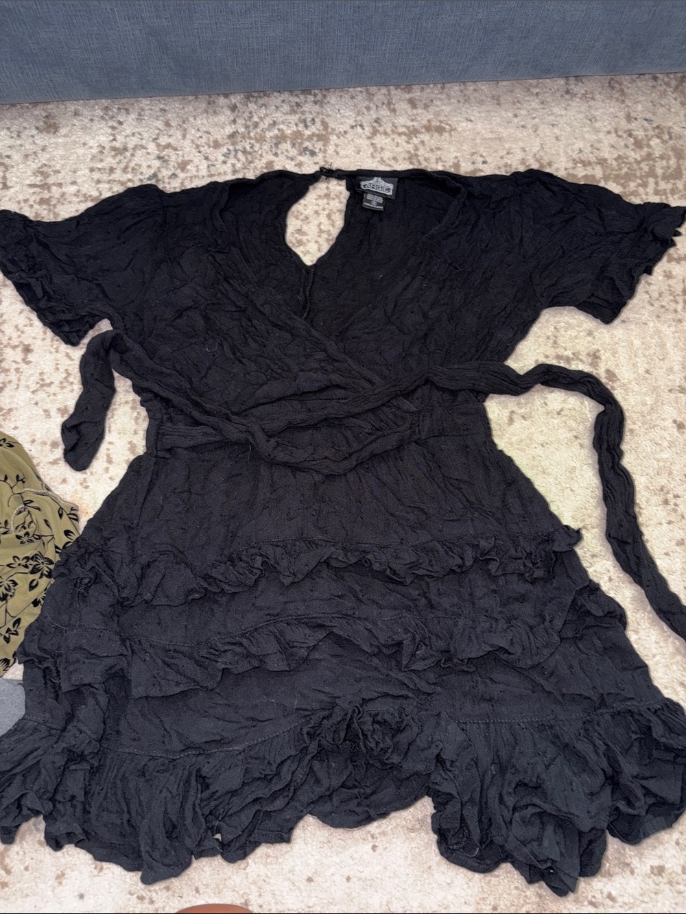 Black Ruffled Wrap Dress -